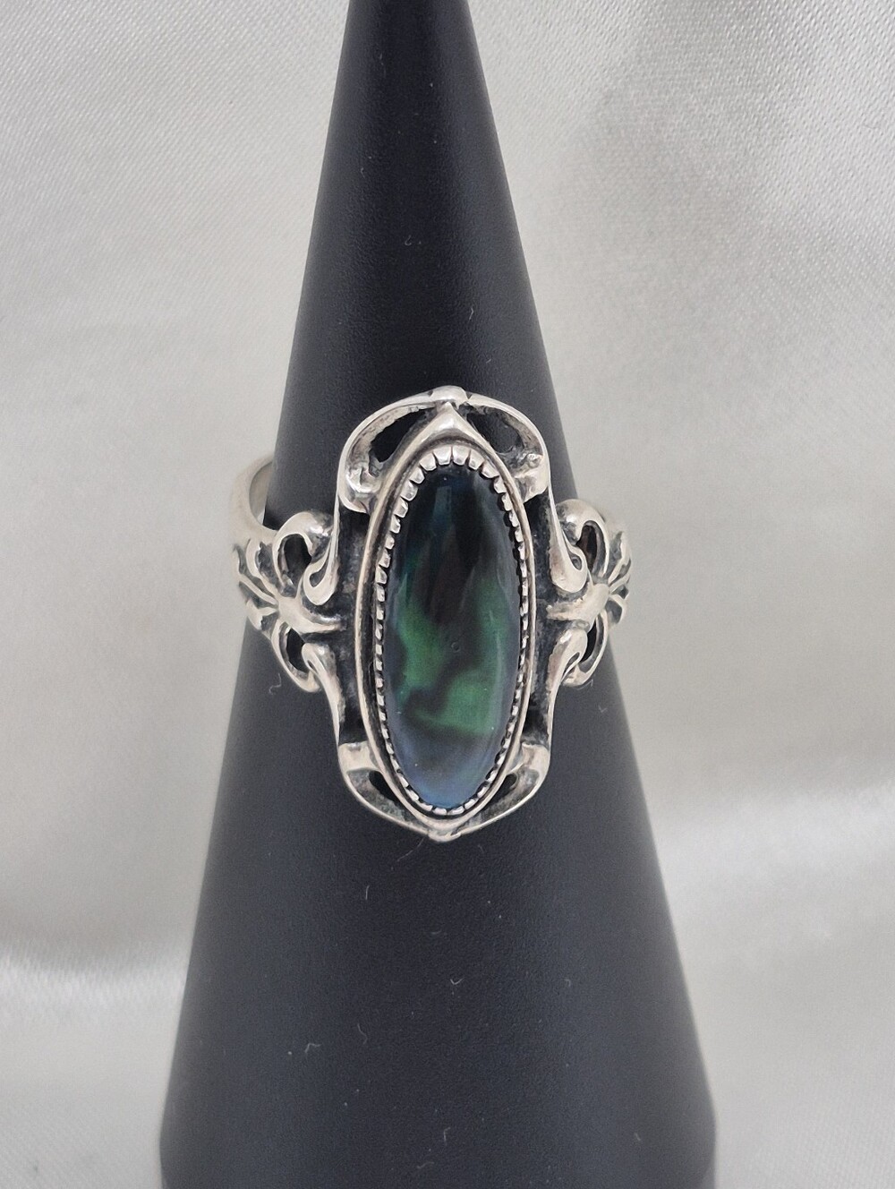 WM Paua Shell Abalone Sterling Silver A Marquise Ring Size 7 3/4